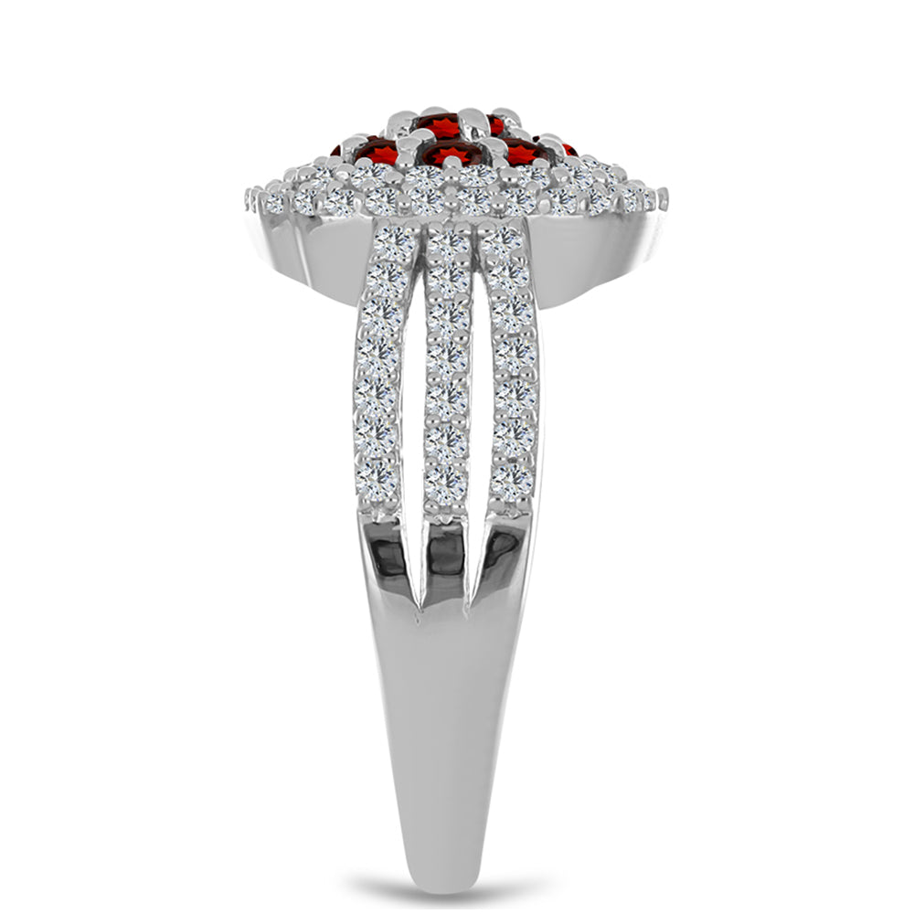 Pierścionek ze srebra próby 925 z granatem i białym topazem