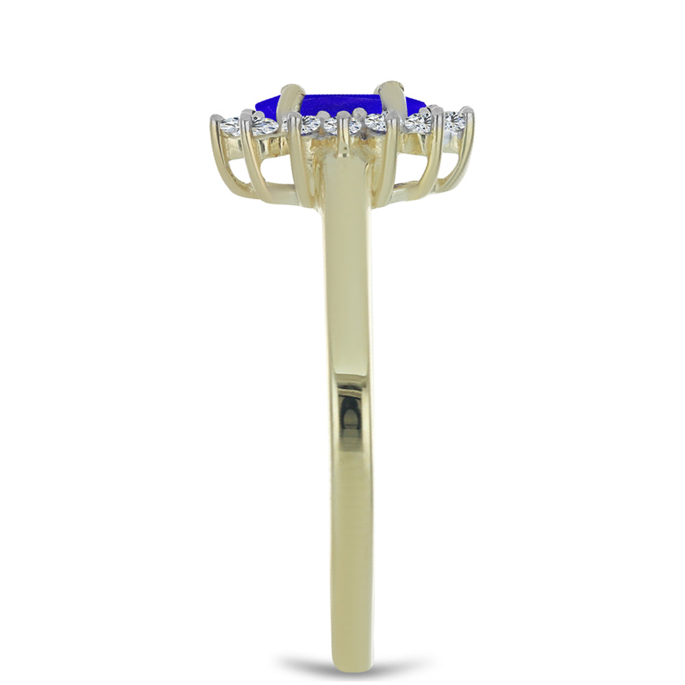 Pierścionek srebrny pozłacany z niebieskim agatem i białym topazem