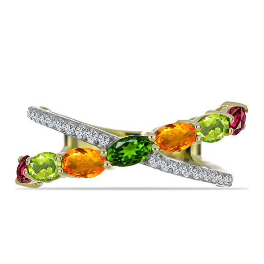 Pierścionek srebrny pozłacany z turmalinem i białym topazem