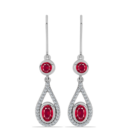 Kolczyki ze srebra próbe 925 z malgaskim rubinem i białym topazem