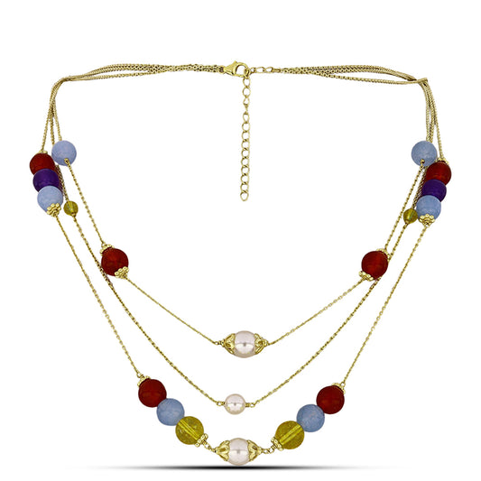 Naszyjnik srebrny pozłacany z purpurowym jadeitem i cytrynem uralskim