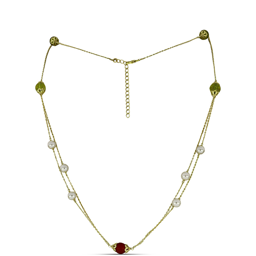 Naszyjnik srebrny pozłacany z cytrynem uralskim i karneolem