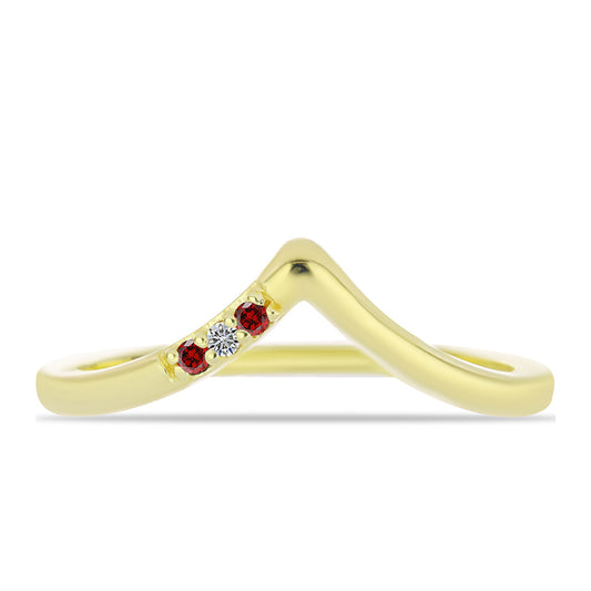 Pierścionek srebrny pozłacany z czerwonym diamentem i białym diamentem