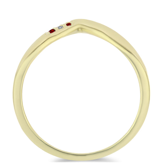 Pierścionek srebrny pozłacany z czerwonym diamentem i białym diamentem