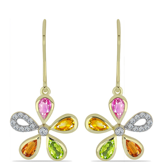 Kolczyki srebrne pozłacane z tęczowym szafirem i białym topazem