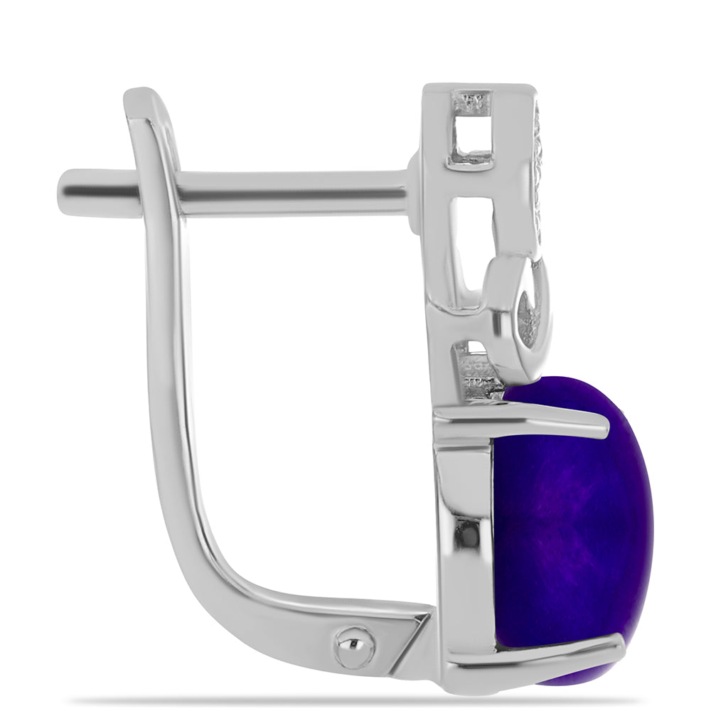 Kolczyki ze srebra próbe 925 z purpurowym jadeitem i białym topazem