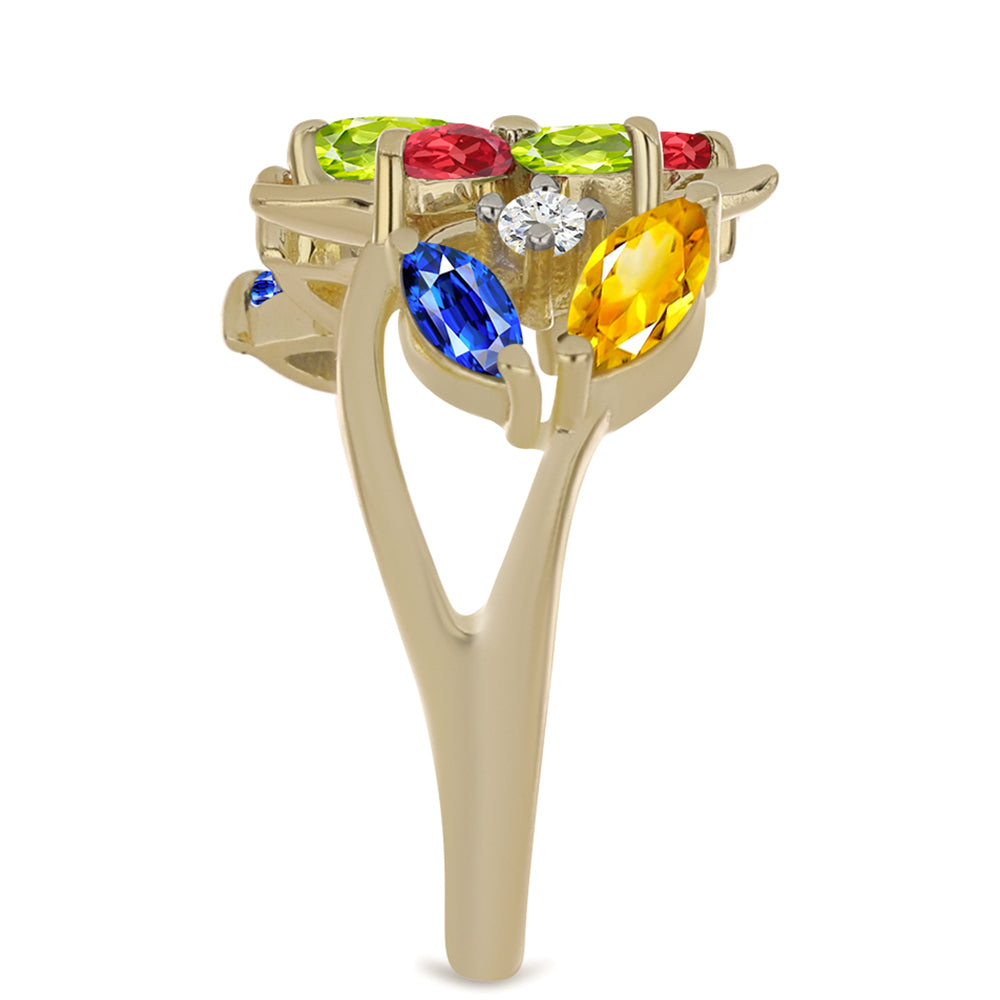 Pierścionek srebrny pozłacany z tęczowym szafirem i białym topazem