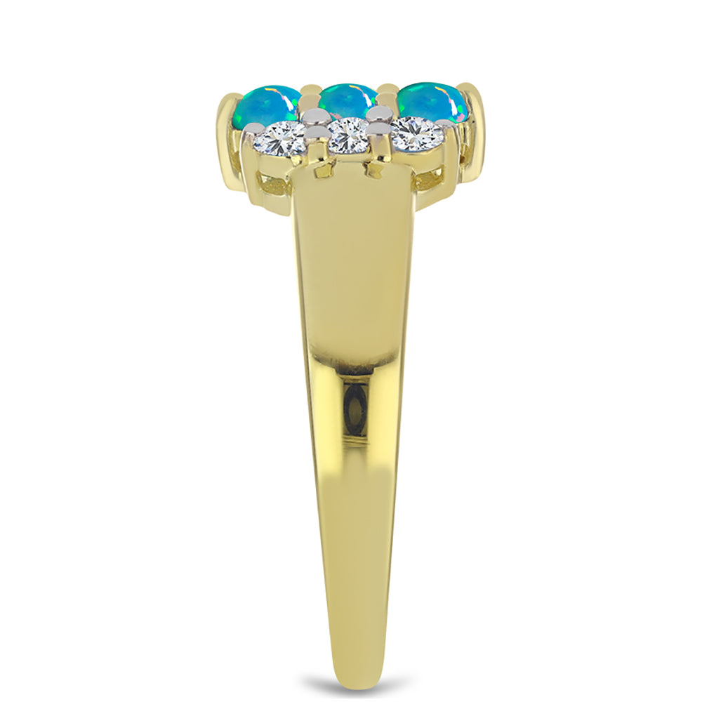 Pierścionek srebrny pozłacany z etiopskim Paraiba niebieskim opalem i białym topazem