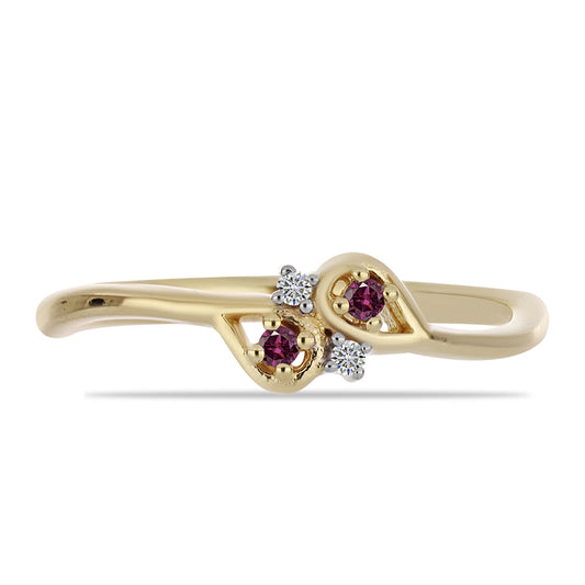 Pierścionek srebrny pozłacany z purpurowym diamentem i białym diamentem