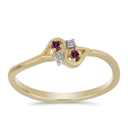 Pierścionek srebrny pozłacany z purpurowym diamentem i białym diamentem