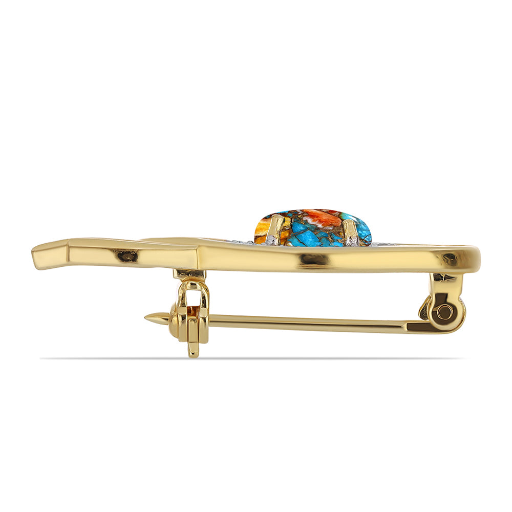 Broszka srebrny pozłacany z turkusem Oyster i białym topazem