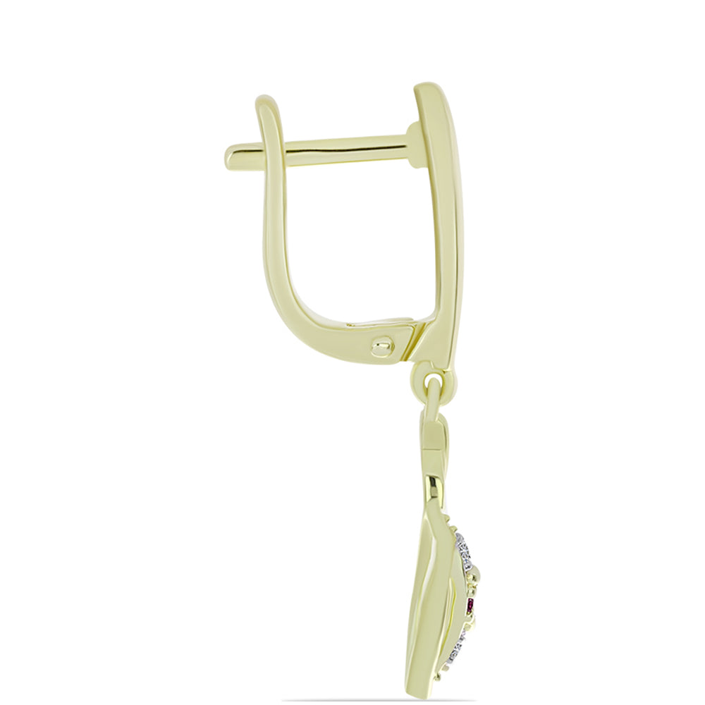 Kolczyki srebrne pozłacane z purpurowym diamentem i białym diamentem