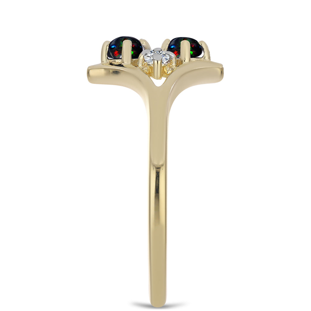 Pierścionek srebrny pozłacany z czarnym etiopskim opalem Lega Dembi i białym topazem