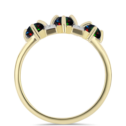 Pierścionek srebrny pozłacany z czarnym etiopskim opalem Lega Dembi i białym topazem