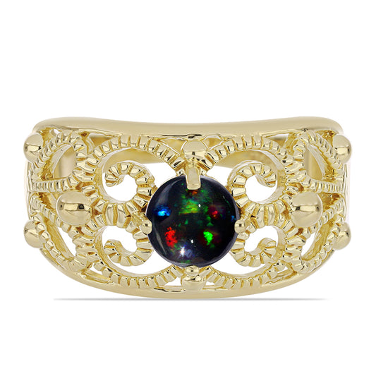 Pierścionek srebrny pozłacany z czarnym etiopskim opalem Lega Dembi