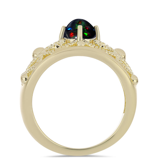 Pierścionek srebrny pozłacany z czarnym etiopskim opalem Lega Dembi