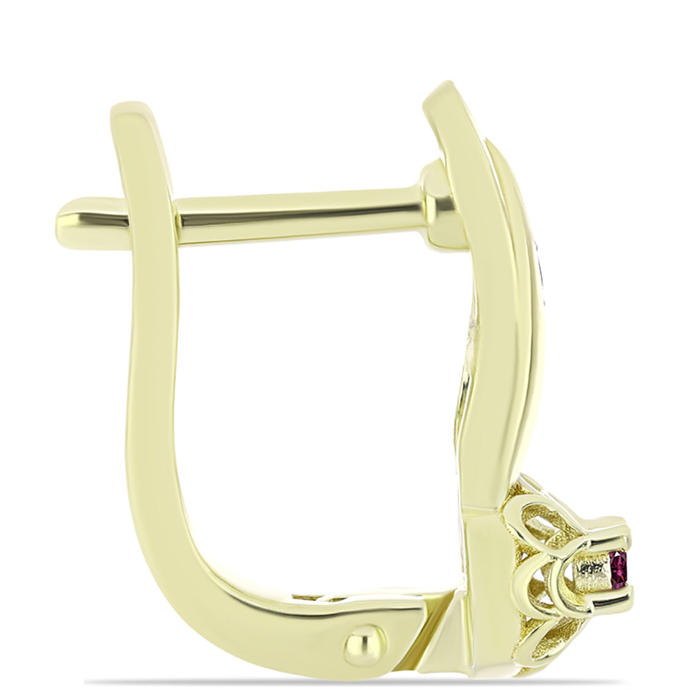 Kolczyki srebrne pozłacane z purpurowym diamentem i białym diamentem