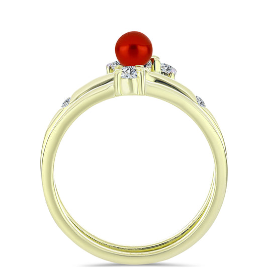 Zestaw srebrne pozłacane z czerwoną perłą słodkowodną i białym topazem ( Pierścionek )