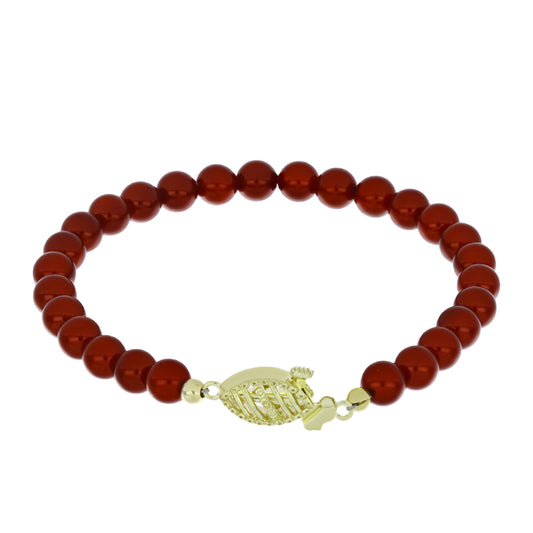 Bransoletka srebrna pozłacana z czerwoną perłą słodkowodną