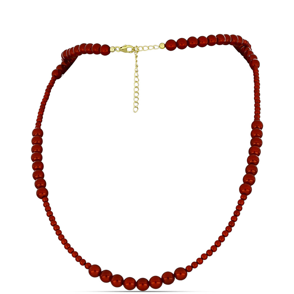 Naszyjnik srebrny pozłacany z czerwoną perłą słodkowodną