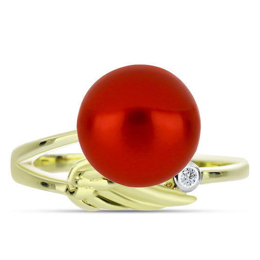 Pierścionek srebrny pozłacany z czerwoną perłą słodkowodną i białym topazem