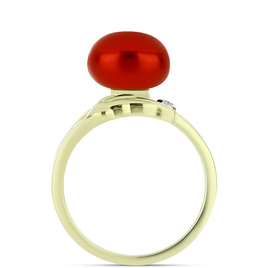 Pierścionek srebrny pozłacany z czerwoną perłą słodkowodną i białym topazem