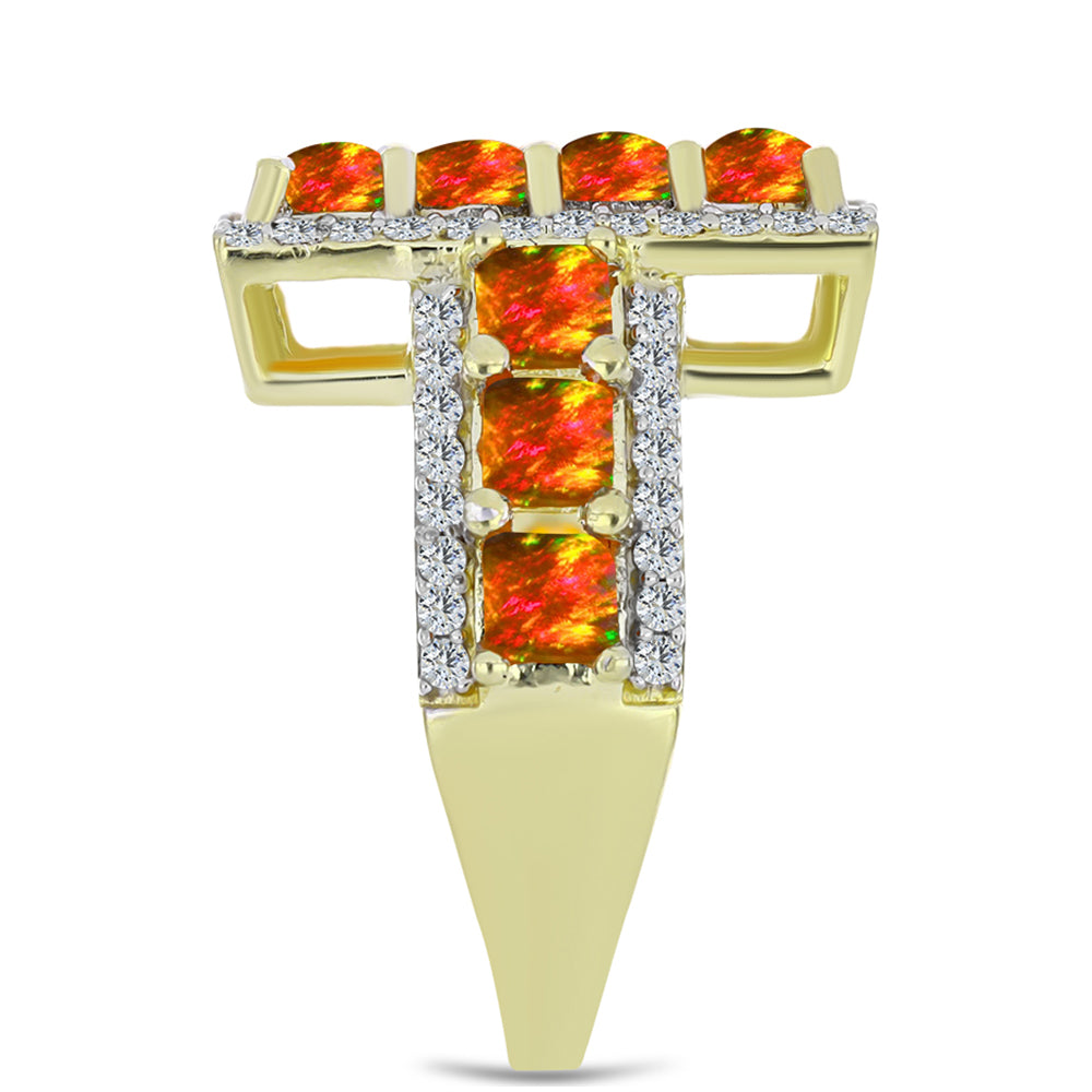 Pierścionek srebrny pozłacany z ognistym amerykańskim opalem i białym topazem