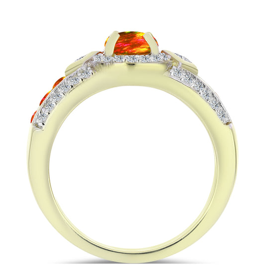 Pierścionek srebrny pozłacany z ognistym amerykańskim opalem i białym topazem