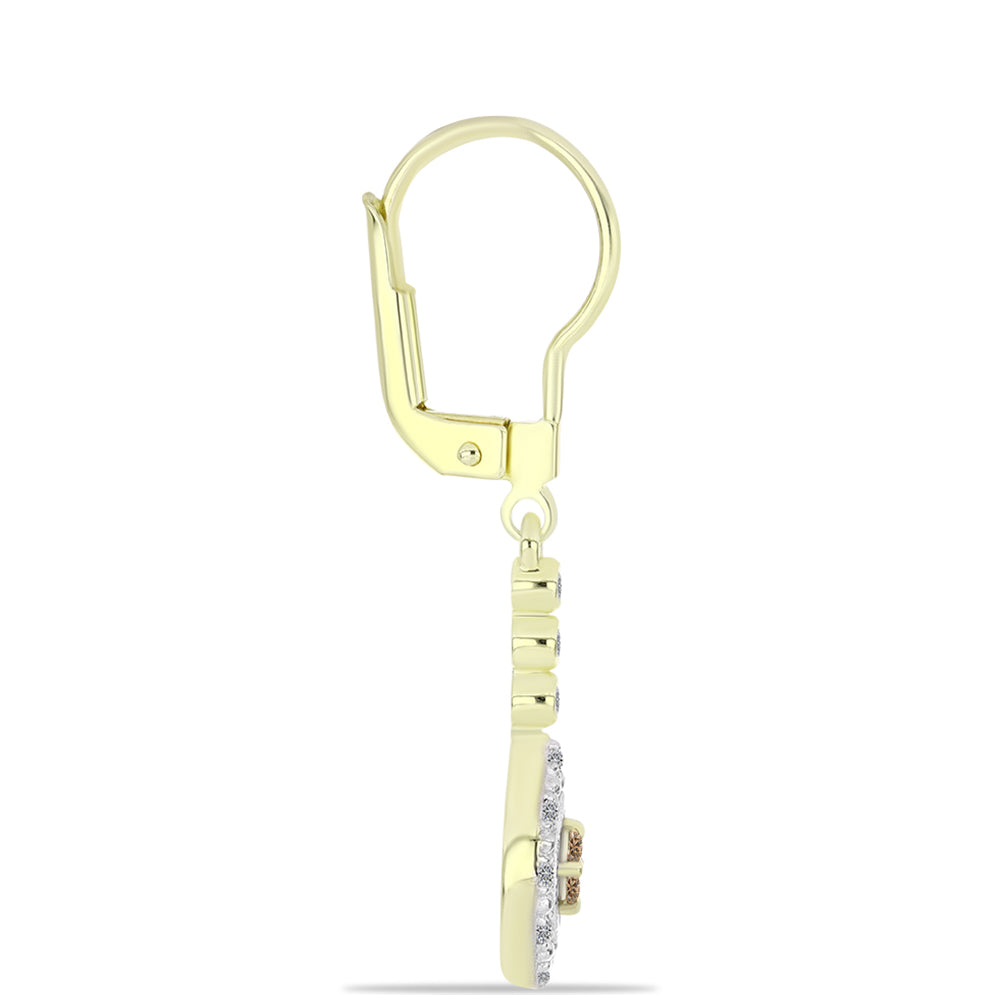 Kolczyki srebrne pozłacane z szampańskim diamentem i białym diamentem