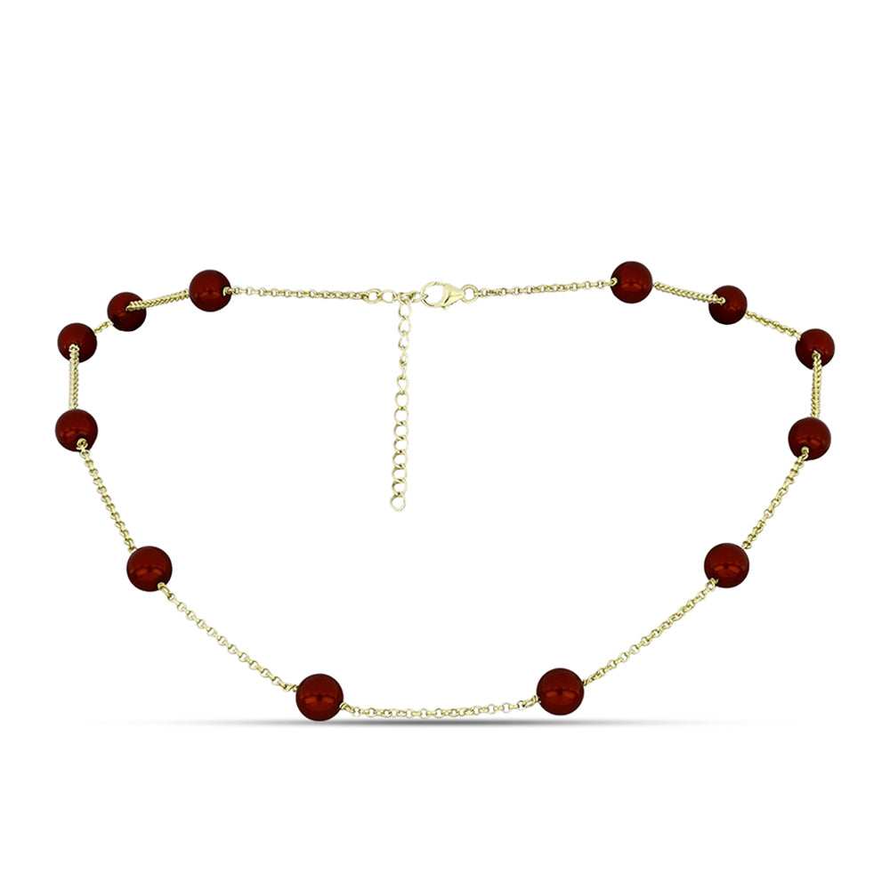 Naszyjnik srebrny pozłacany z czerwoną perłą słodkowodną