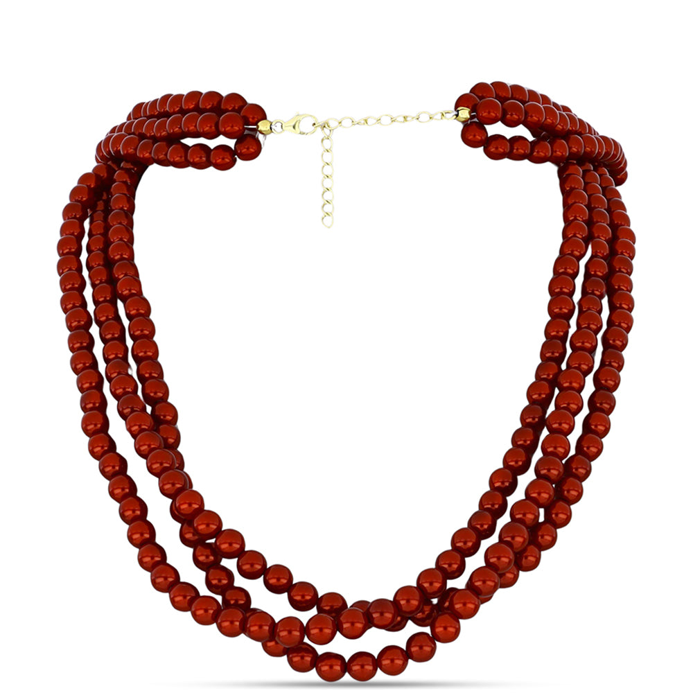 Naszyjnik srebrny pozłacany z czerwoną perłą słodkowodną