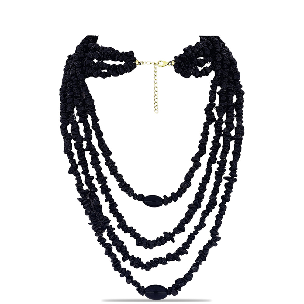 Naszyjnik srebrny pozłacany z czarnym onyksem