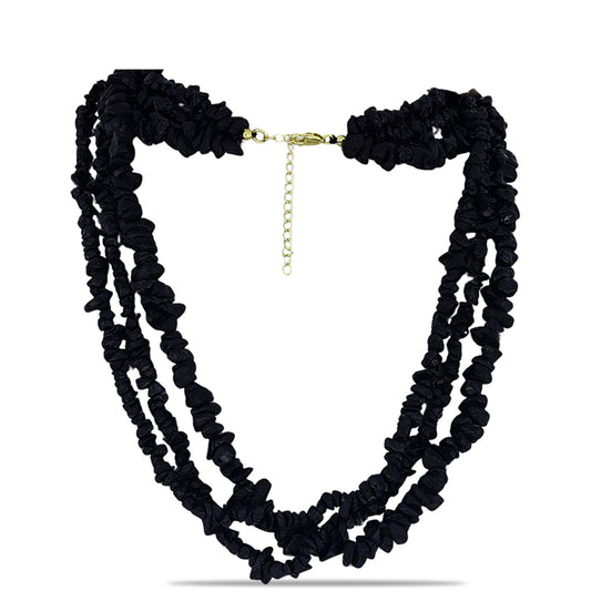 Naszyjnik srebrny pozłacany z czarnym onyksem