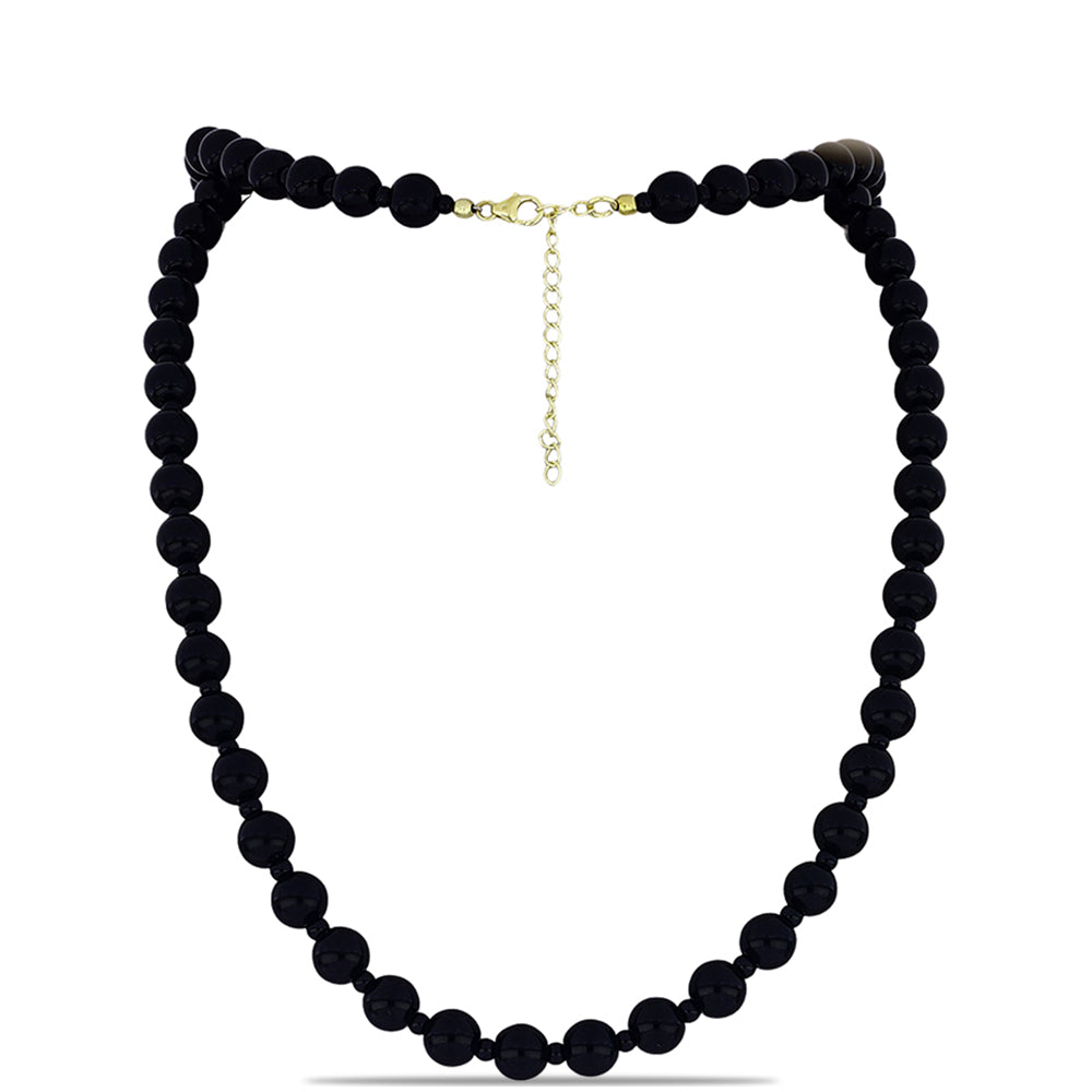 Naszyjnik srebrny pozłacany z czarnym onyksem