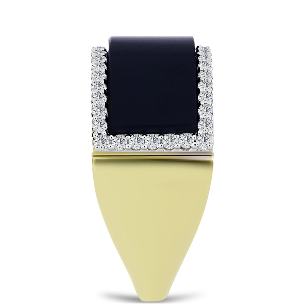 Pierścionek srebrny pozłacany z czarnym onyksem i białym topazem