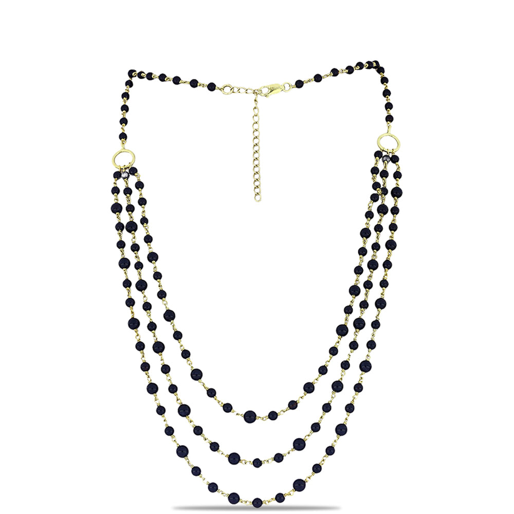 Naszyjnik srebrny pozłacany z czarnym onyksem