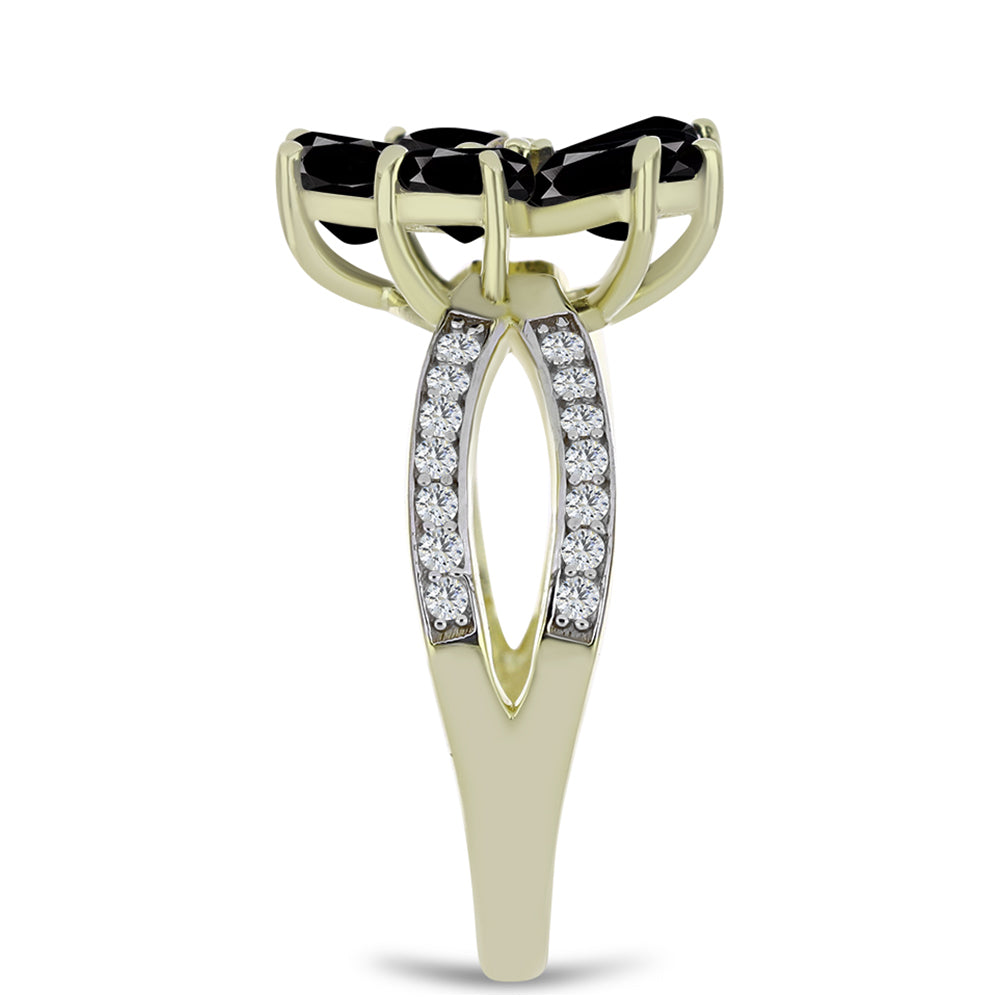 Pierścionek srebrny pozłacany z czarnym onyksem i białym topazem