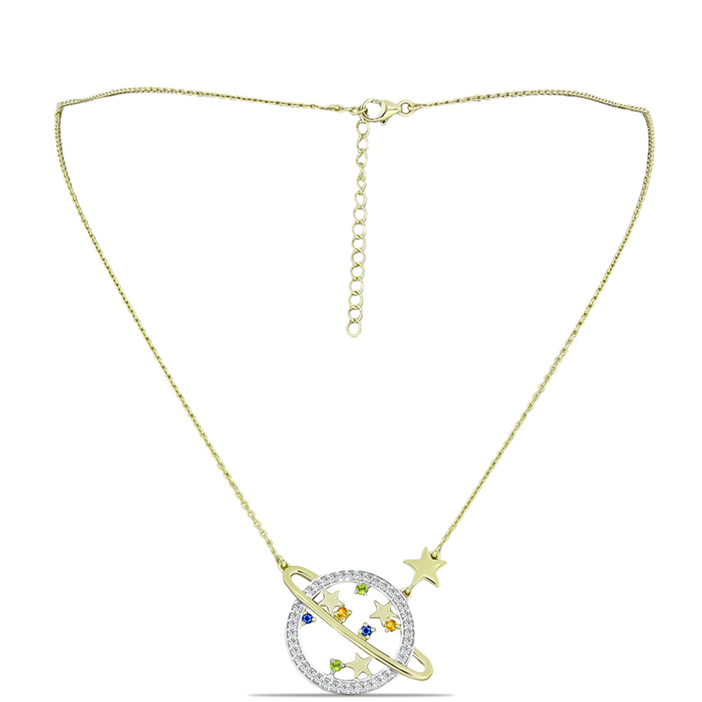 Naszyjnik srebrny pozłacany z tęczowym szafirem i białym topazem