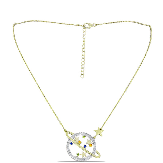 Naszyjnik srebrny pozłacany z tęczowym szafirem i białym topazem