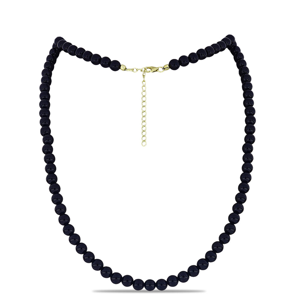 Naszyjnik srebrny pozłacany z czarnym onyksem