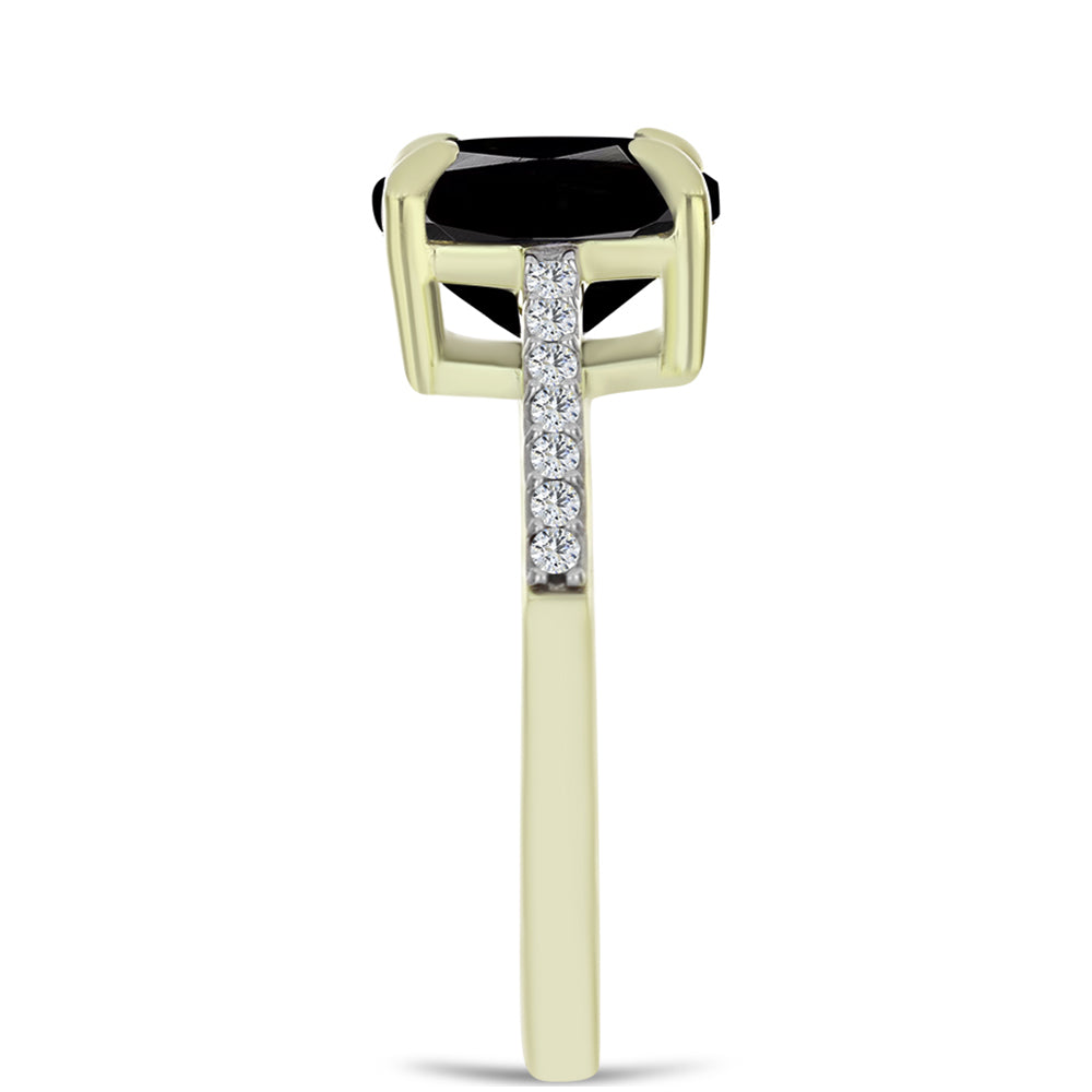 Pierścionek srebrny pozłacany z czarnym onyksem i białym topazem