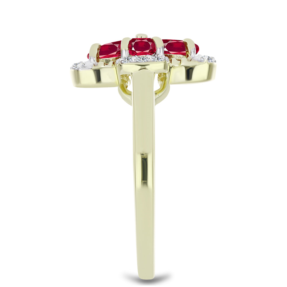 Pierścionek srebrny pozłacany z malgaskim rubinem i białym topazem