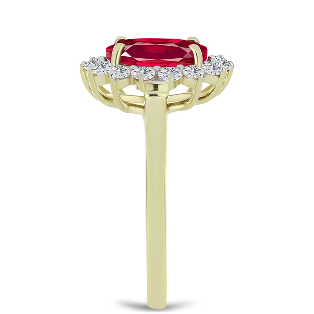 Pierścionek srebrny pozłacany z malgaskim rubinem i białym topazem