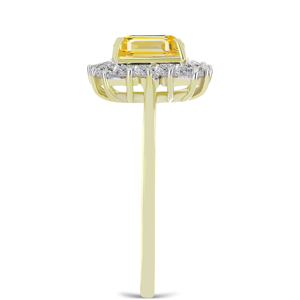 Pierścionek srebrny pozłacany z źółtym szafirem i białym topazem