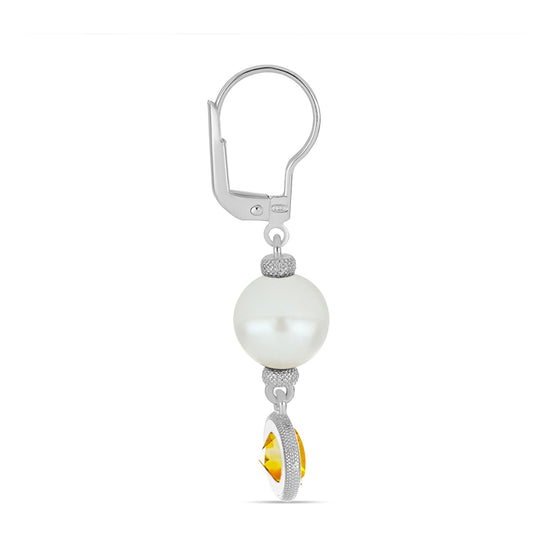 Kolczyki ze srebra próbe 925 z cytrynem uralskim i białą perłą słodkowodną