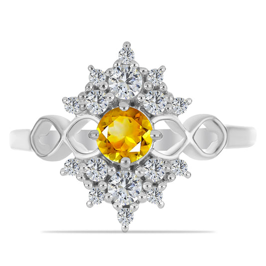 Pierścionek ze srebra próby 925 z cytrynem uralskim i białym topazem