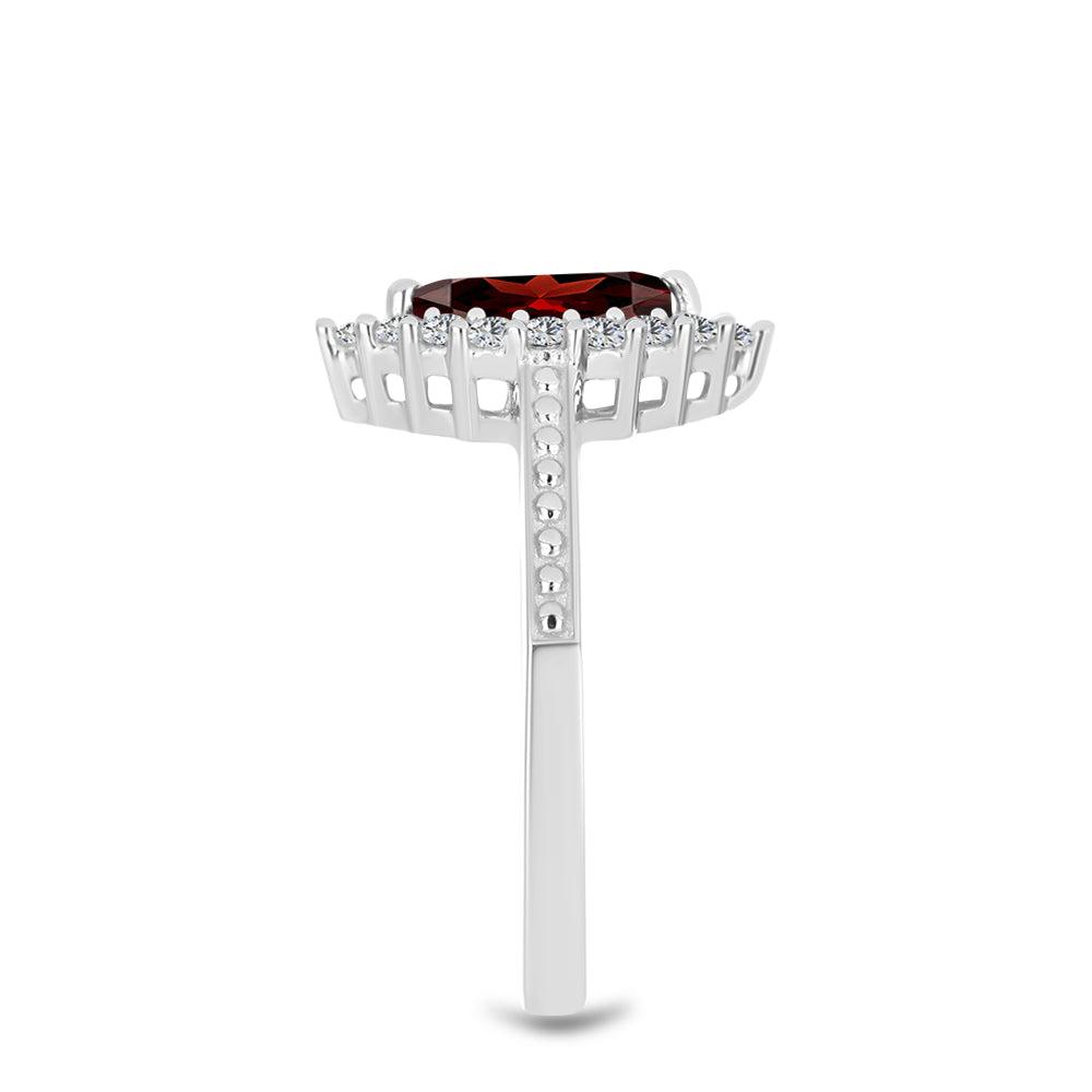 Pierścionek ze srebra próby 925 z granatem i białym topazem