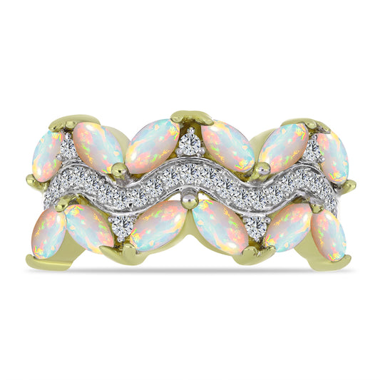 Pierścionek srebrny pozłacany z opalem etiopskim i białym topazem