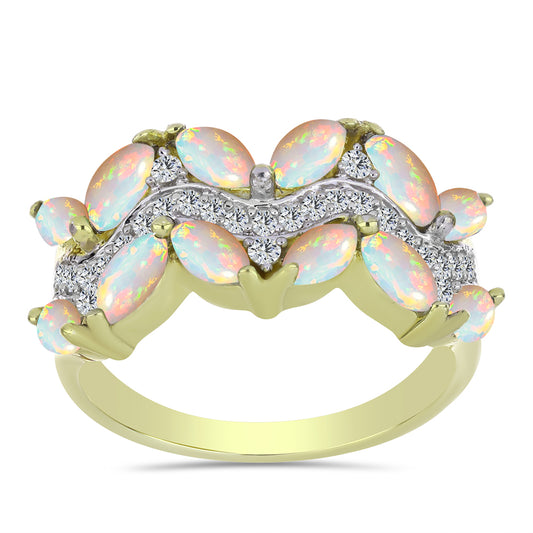 Pierścionek srebrny pozłacany z opalem etiopskim i białym topazem