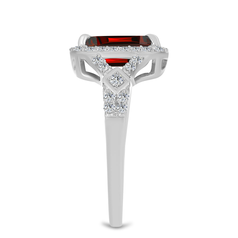 Pierścionek ze srebra próby 925 z granatem i białym topazem